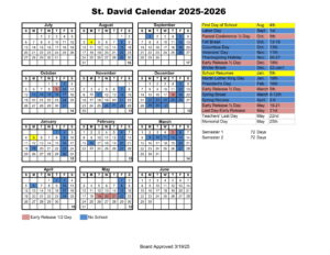 St. David school calendar