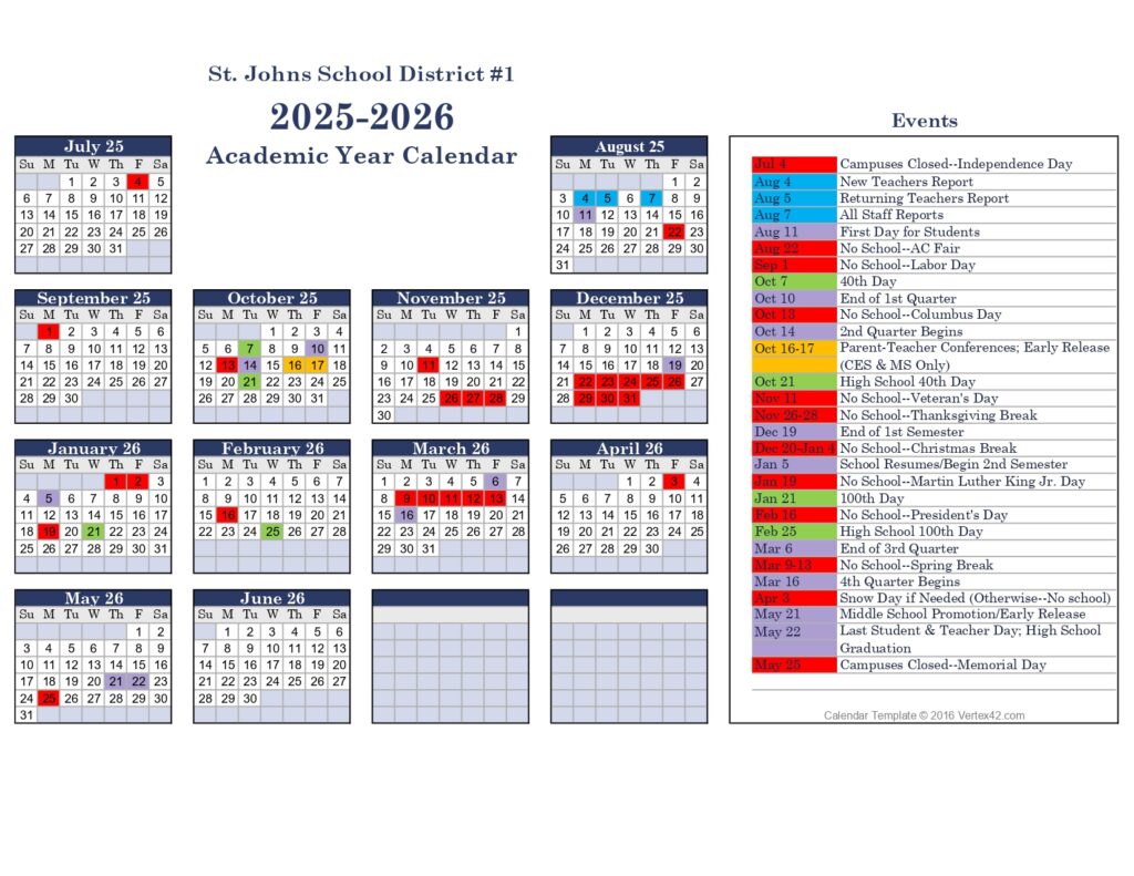 St. Johns school calendar