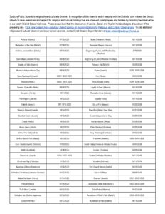 SADBURY PUBLIC SCHOOLS CALENDAR