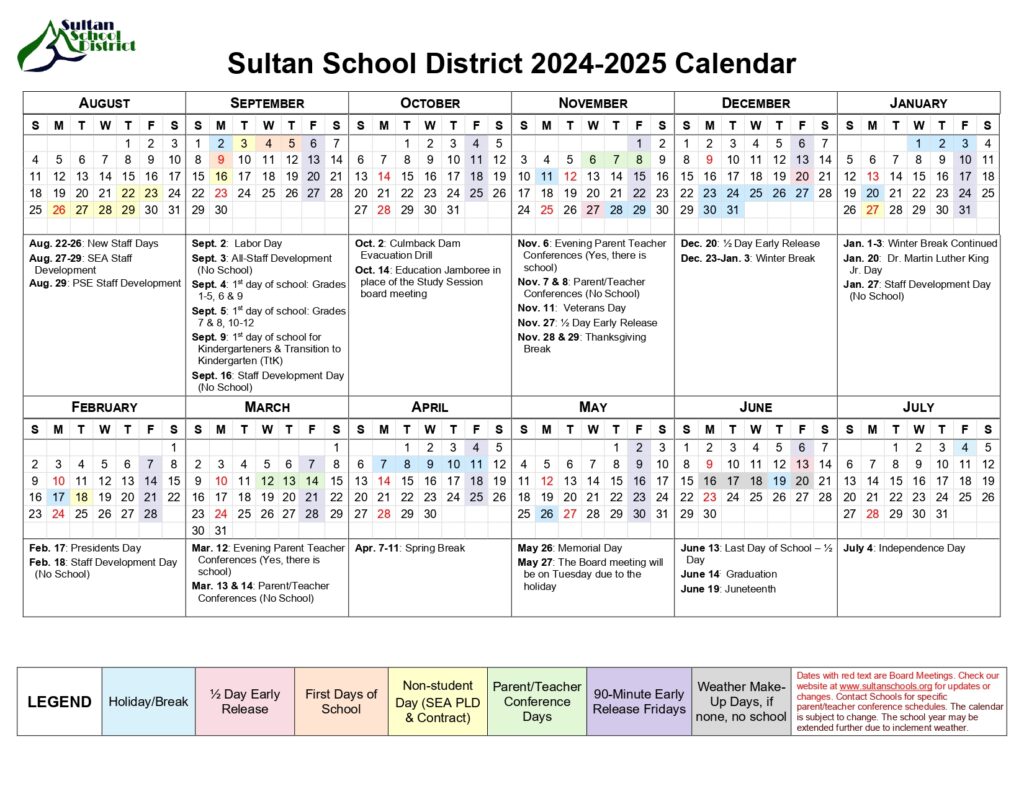 Sultan School District #311 calendar