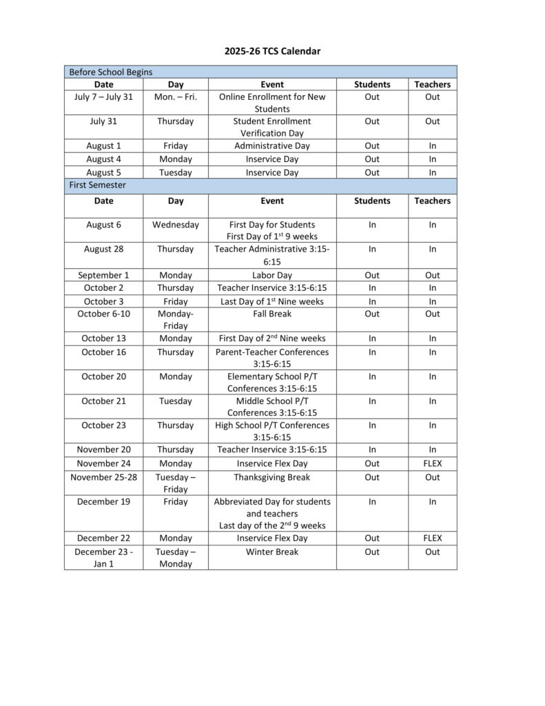 TIPTON COUNTY CALENDAR
