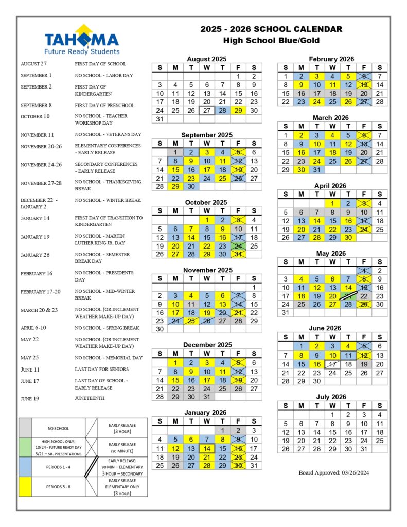 Tahoma High School calendar