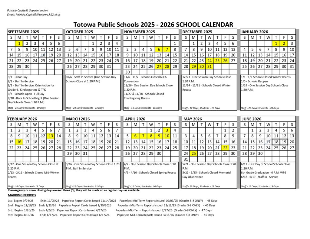 totowa titans school calendar