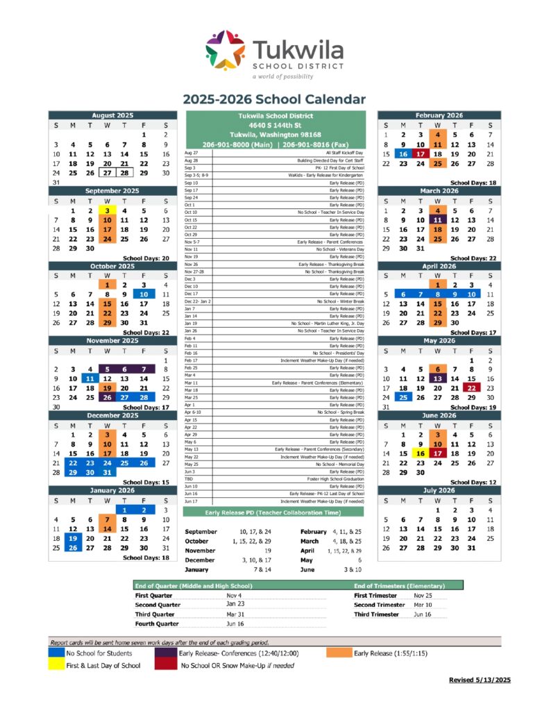 Tukwila School District calendar