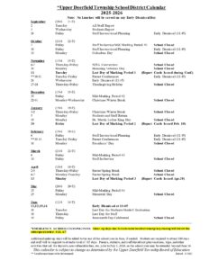 Upper Deerfield Township Schools CALENDAR