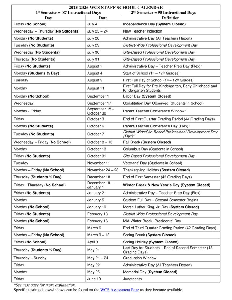williamson county schools calendar