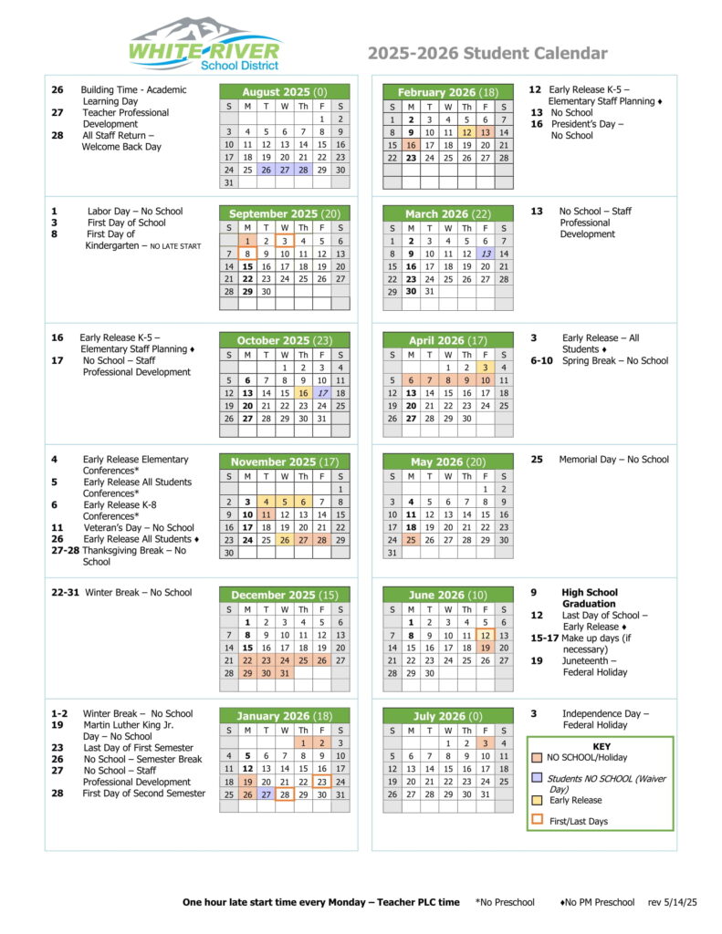 WHITE RIVER School District CALENDAR