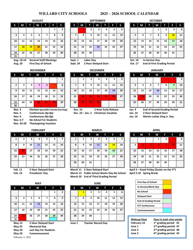 willard city schools calendar