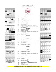 Waltham Public Schools, 2 CALENDAR