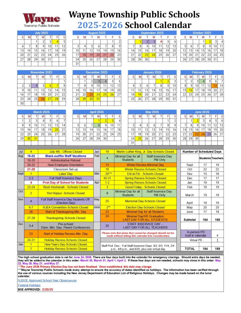 wayne township public school calendar