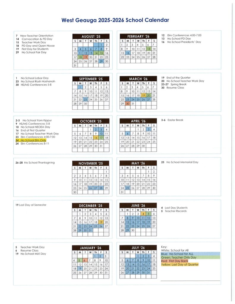 west geauga local schools calendar