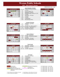 WESTON PUBLIC SCHOOLS calendar