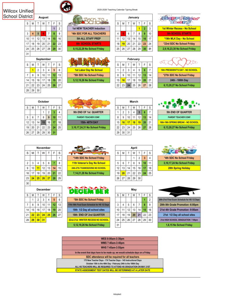 willcrox unified school district calendar
