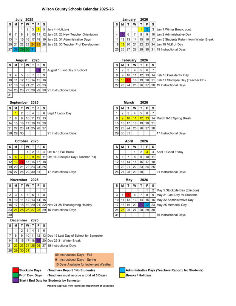 wilson county schools calendar