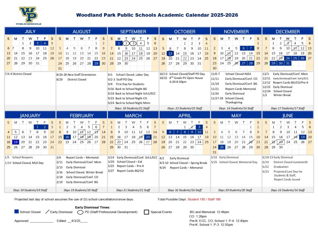 Woodland Park School District Calendar