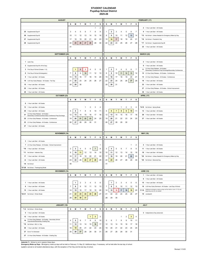 puyallup school district calendar