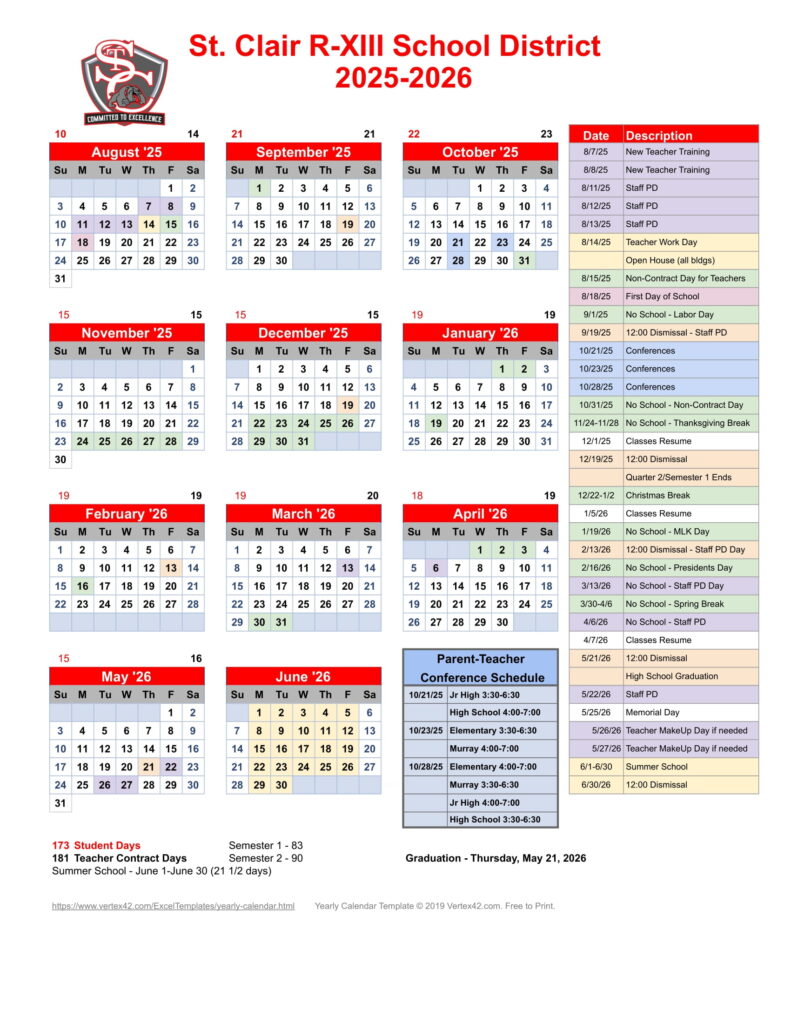2025-2026 St. Clair R-XIII School District Calendar-1