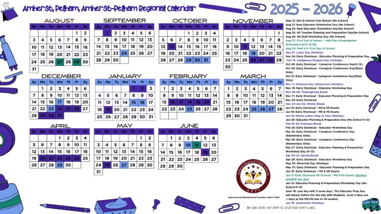 Amherst-Pelham Regional Public Schools Calendar 25-26 Revised [PDF