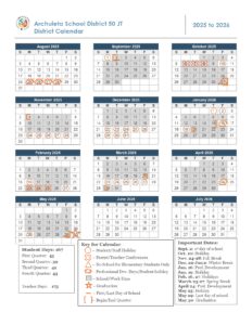 Archuleta School District 50 JT 25-26 calendar