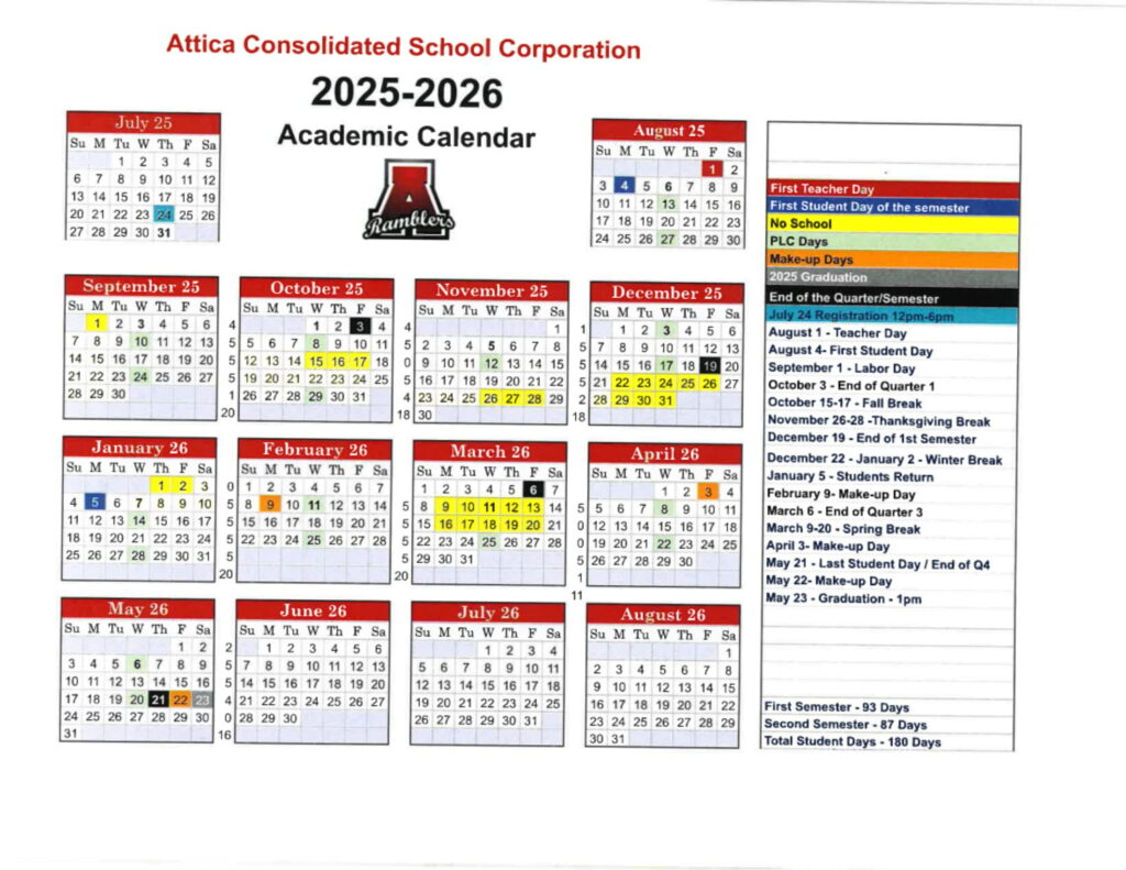 Attica Consolidated School Corporation calendar