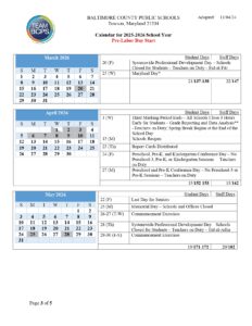 Baltimore County Public Schools calendar