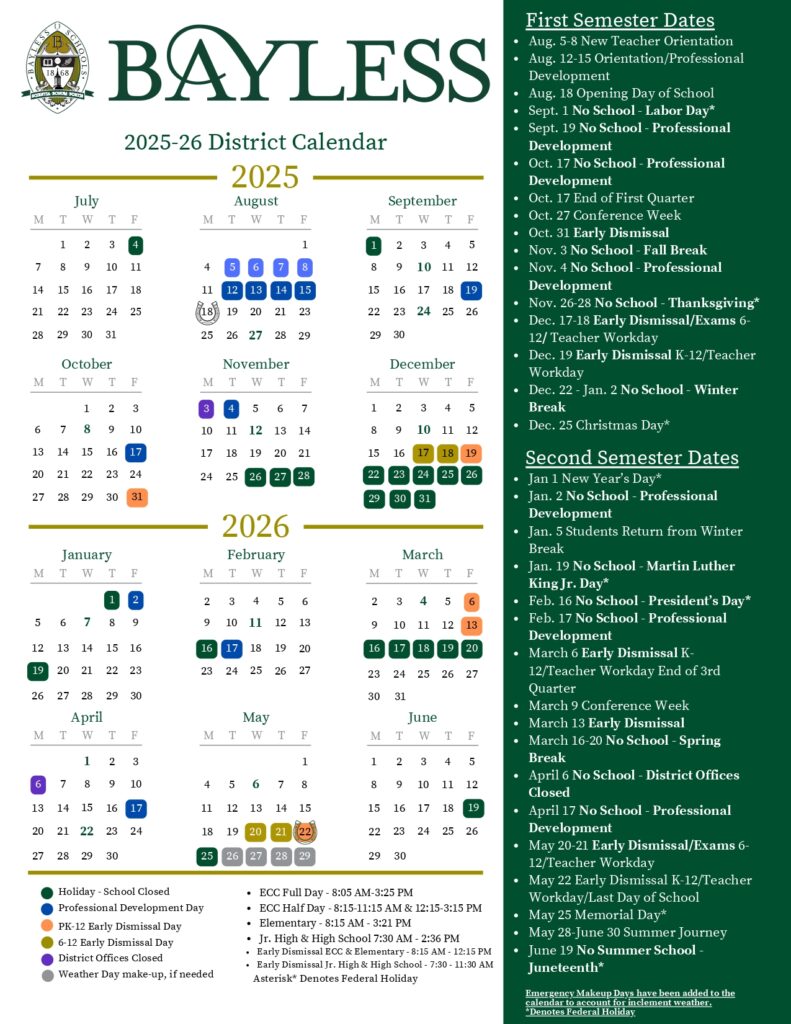 BAYLESS SCHOOL DISTRICT CALENDAR