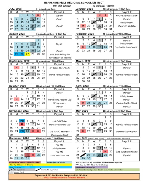 Berkshire Hills Regional School District CALENDAR