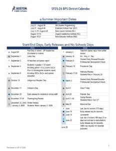 Boston Public Schools Calendar