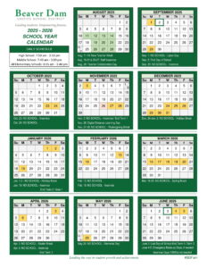 BEAVER DAM SCHOOL CALENDAR