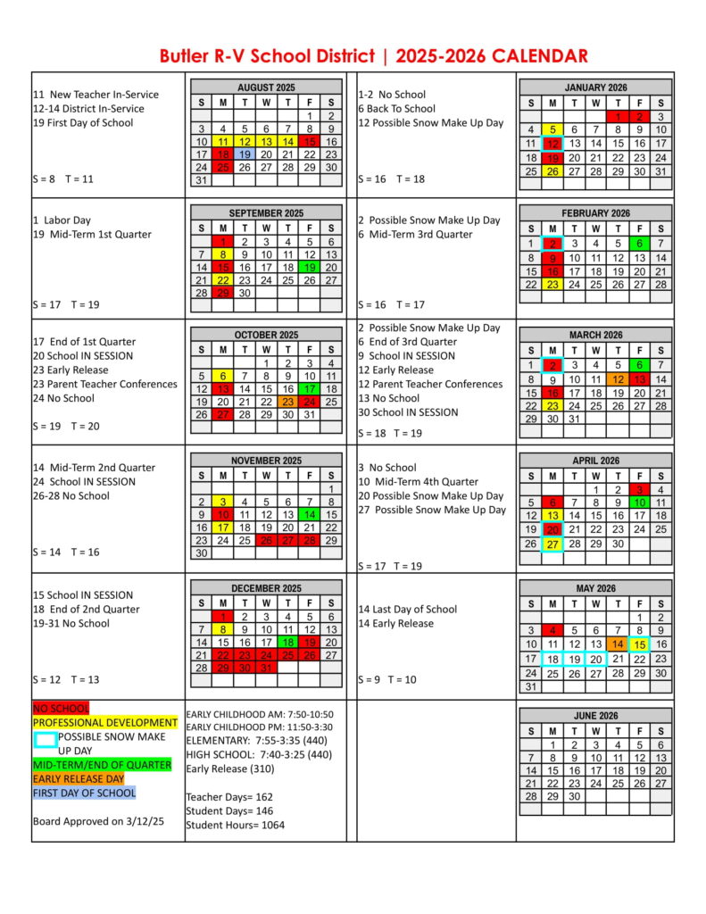 Butler R-V School District CALENDAR
