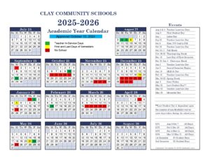 CLAY COMMUNITY SCHOOLS CALENDAR