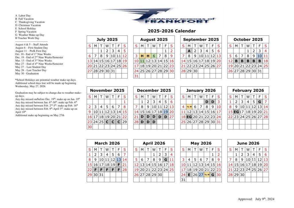 COMMUNITY SCHOOLS Of FRANKFORT CALENDAR
