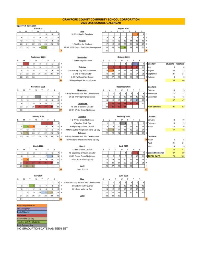 Crawford County Community Schools Calendar 25 26 Revised pdf EduCounty