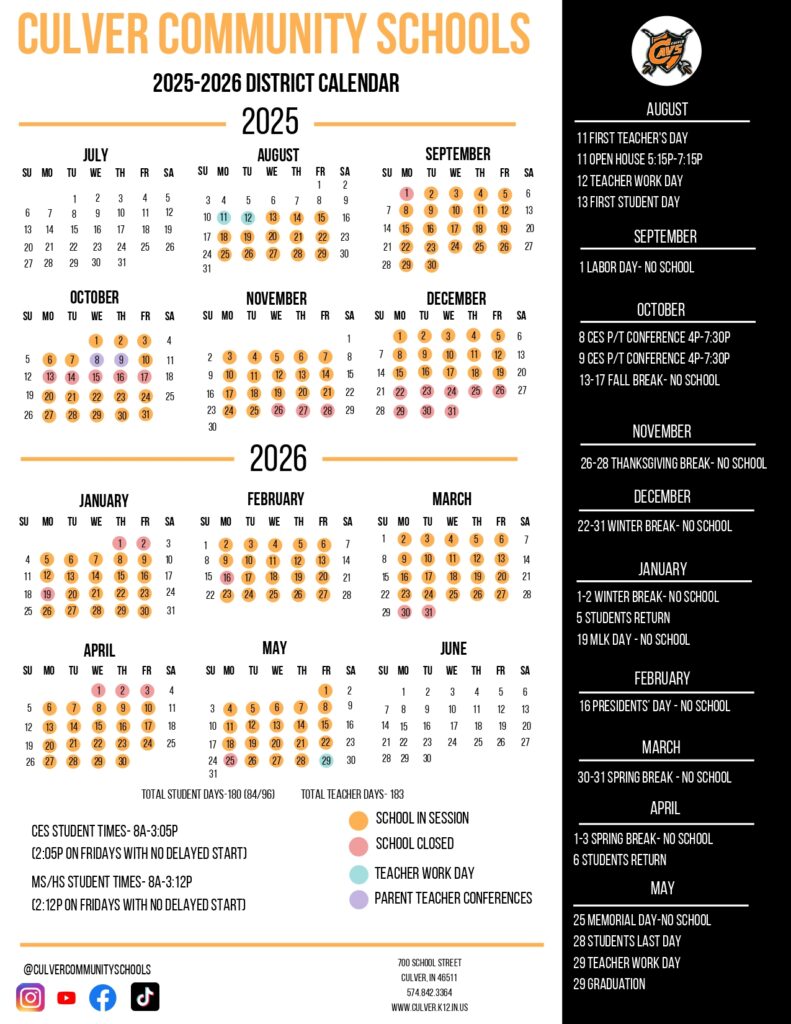 Culver Community Schools Calendar