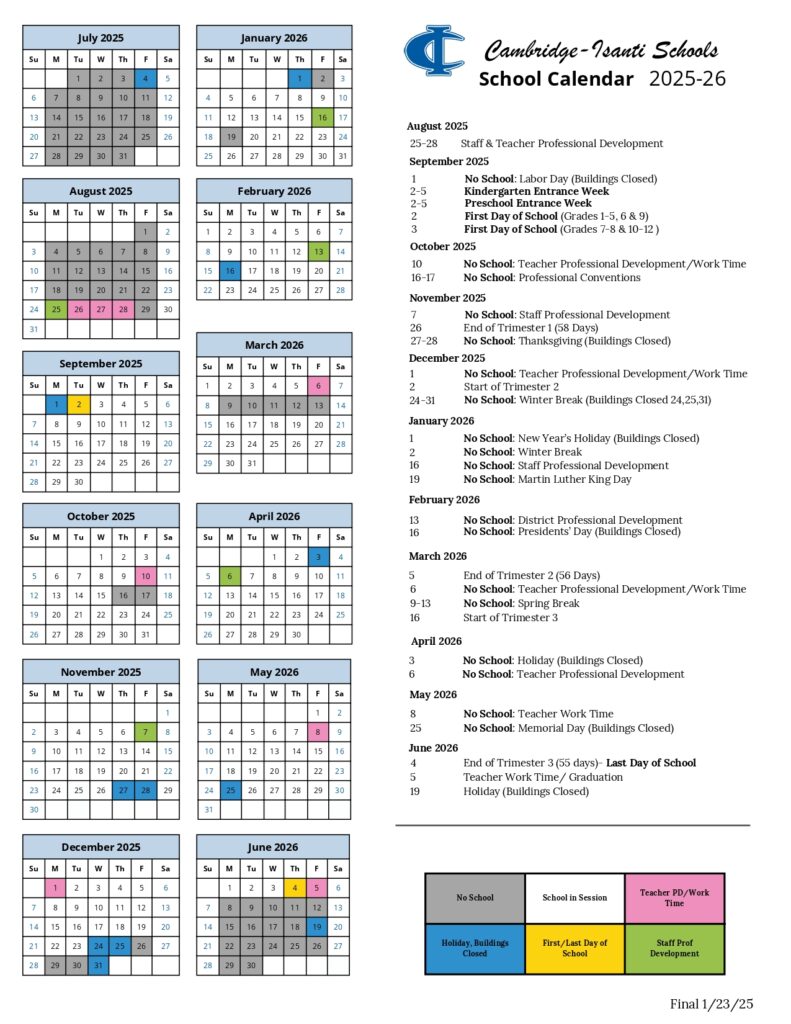 Cambridge-Isanti Schools CALENDAR