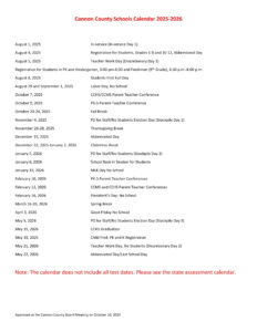 Cannon County School District TN Calendar