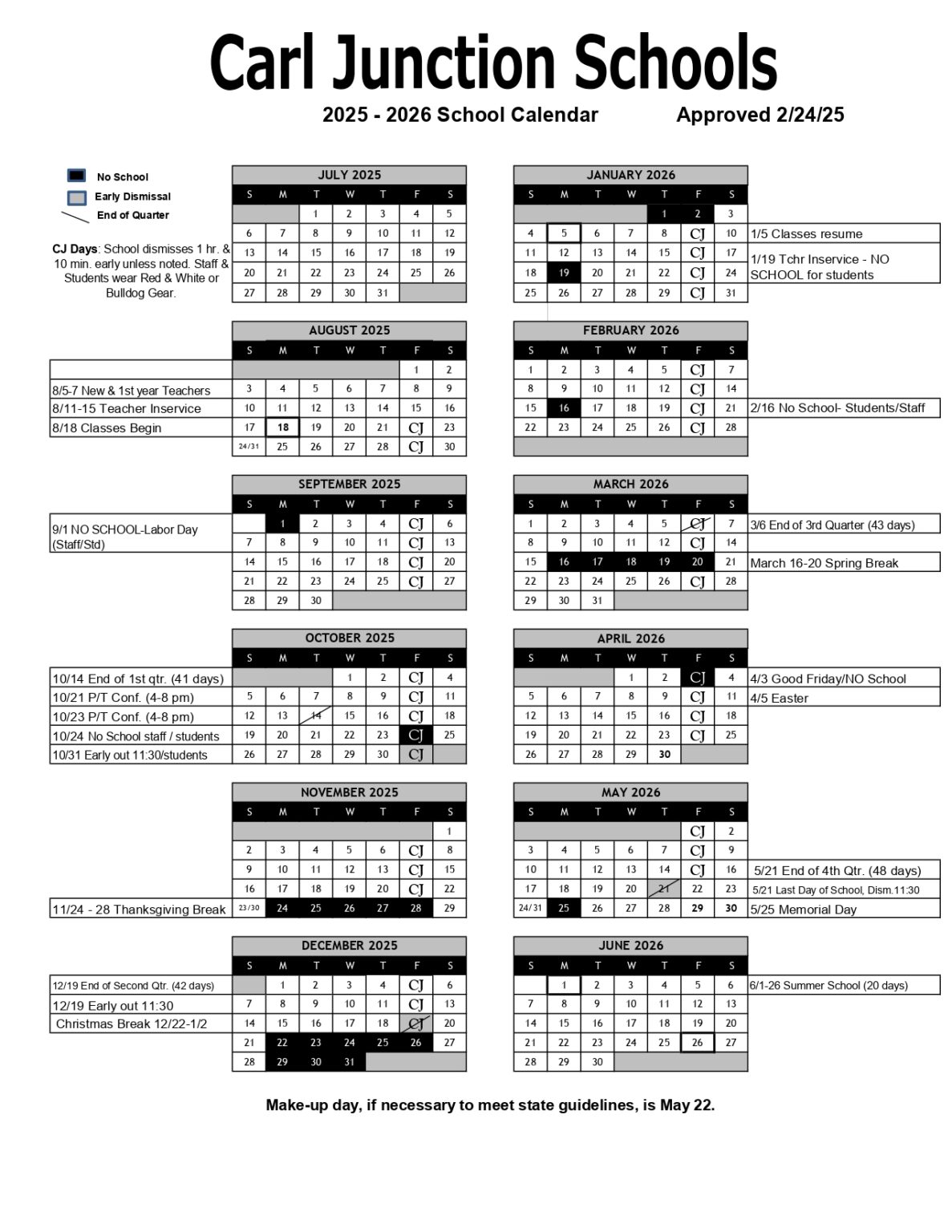 Carl Junction Schools Calendar 25 26 Revised pdf EduCounty