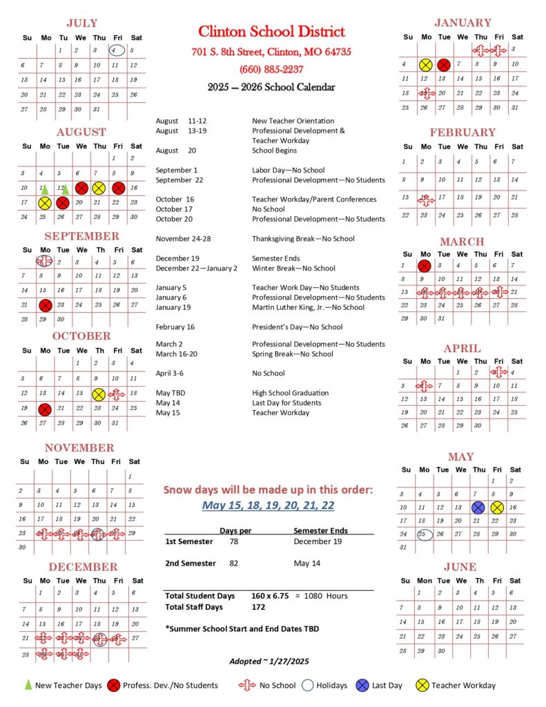 Clinton School District 25-26 calendar