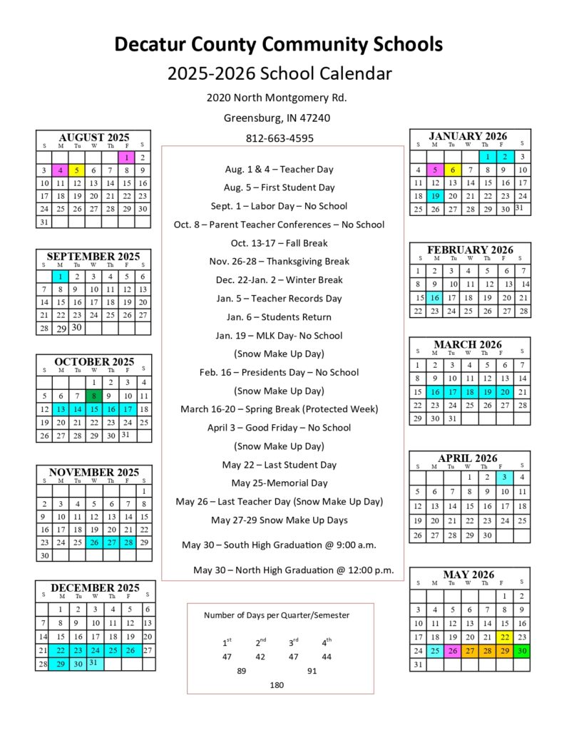 Decatur County Community Schools CALENDAR