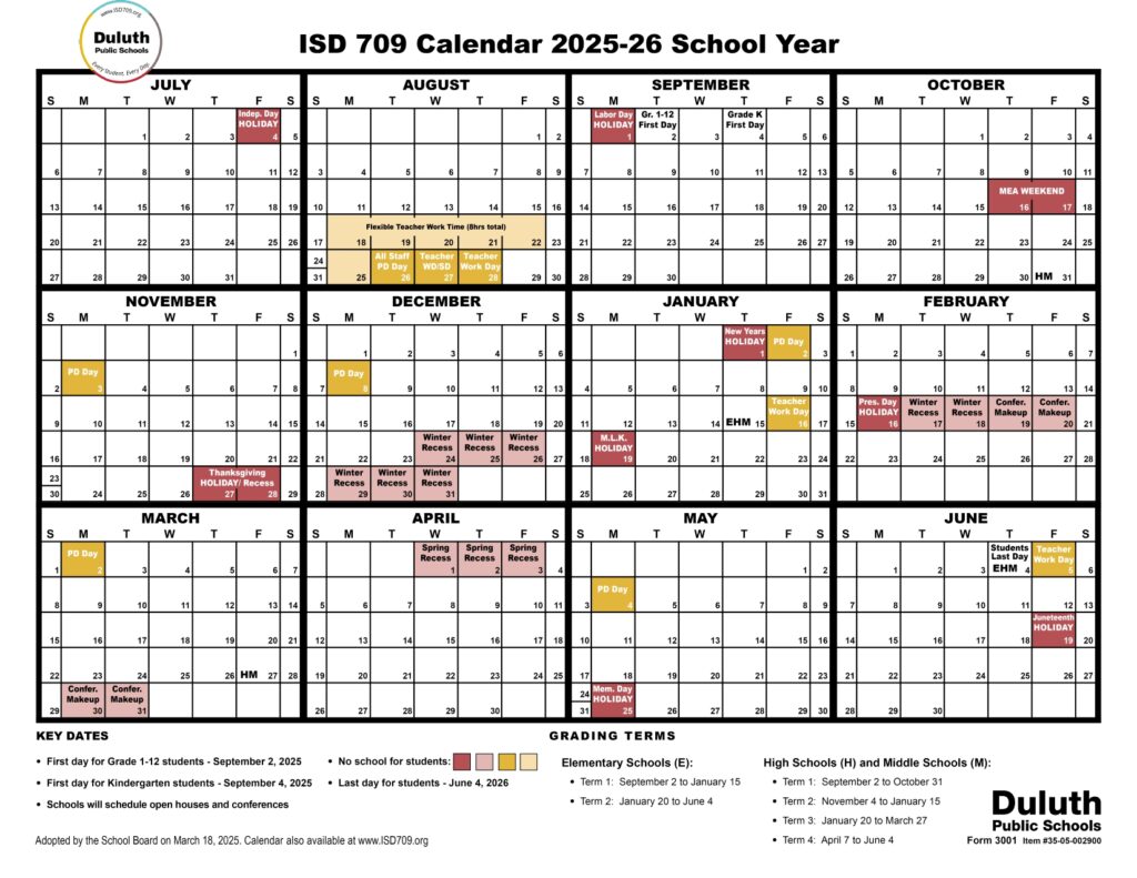 Duluth Public Schools calendar