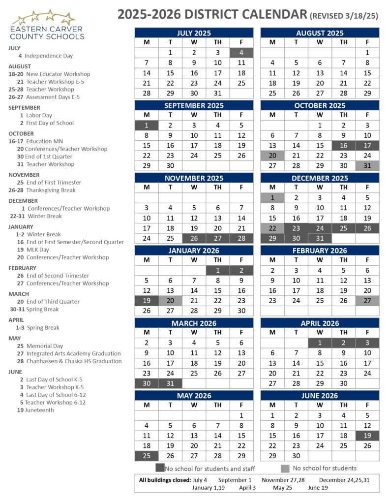 EASTERN CARVER COUNTY SCHOOLS 25-26 calendar