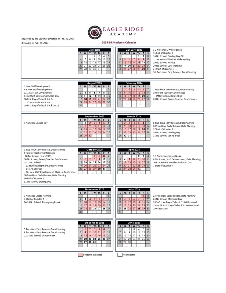 Eagle Ridge Academy MN calendar