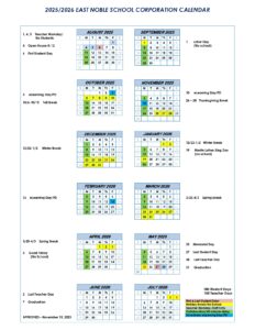 East Noble School Corporation calendar