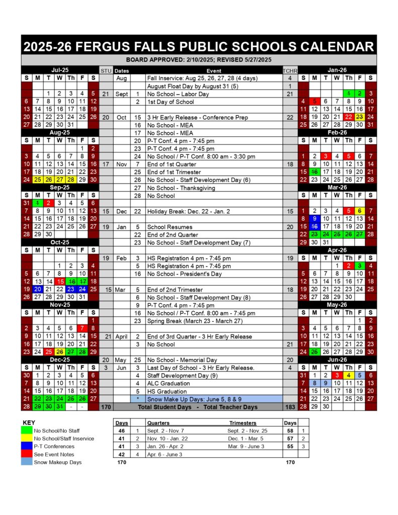 Fergus Falls Public Schools Calendar