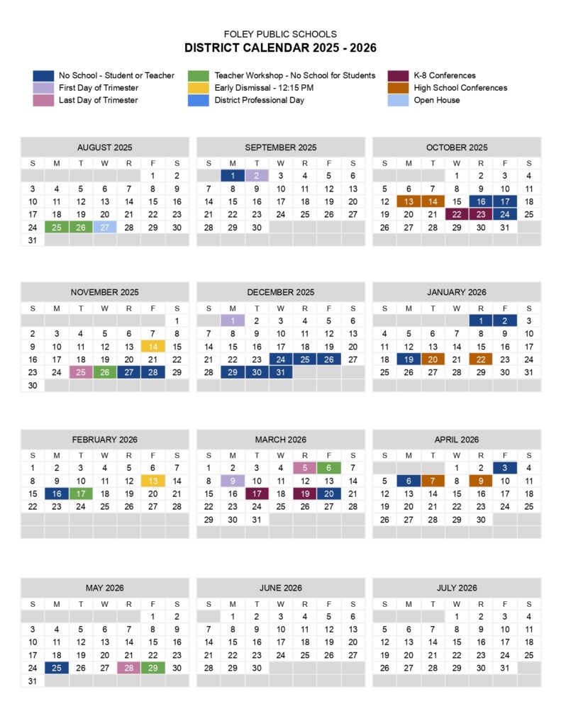 FOLEY PUBLIC SCHOOLS 25-26, CALENDAR