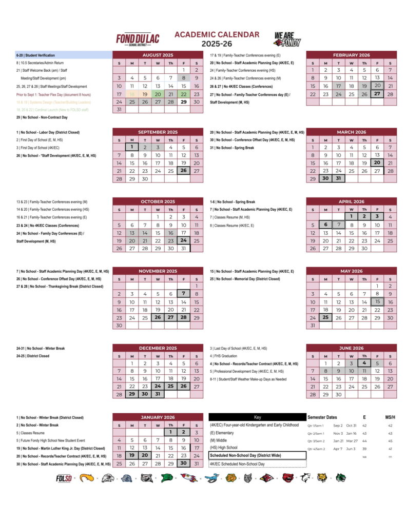 FOND DU LAC SCHOOL DISTRICT CALENDAR