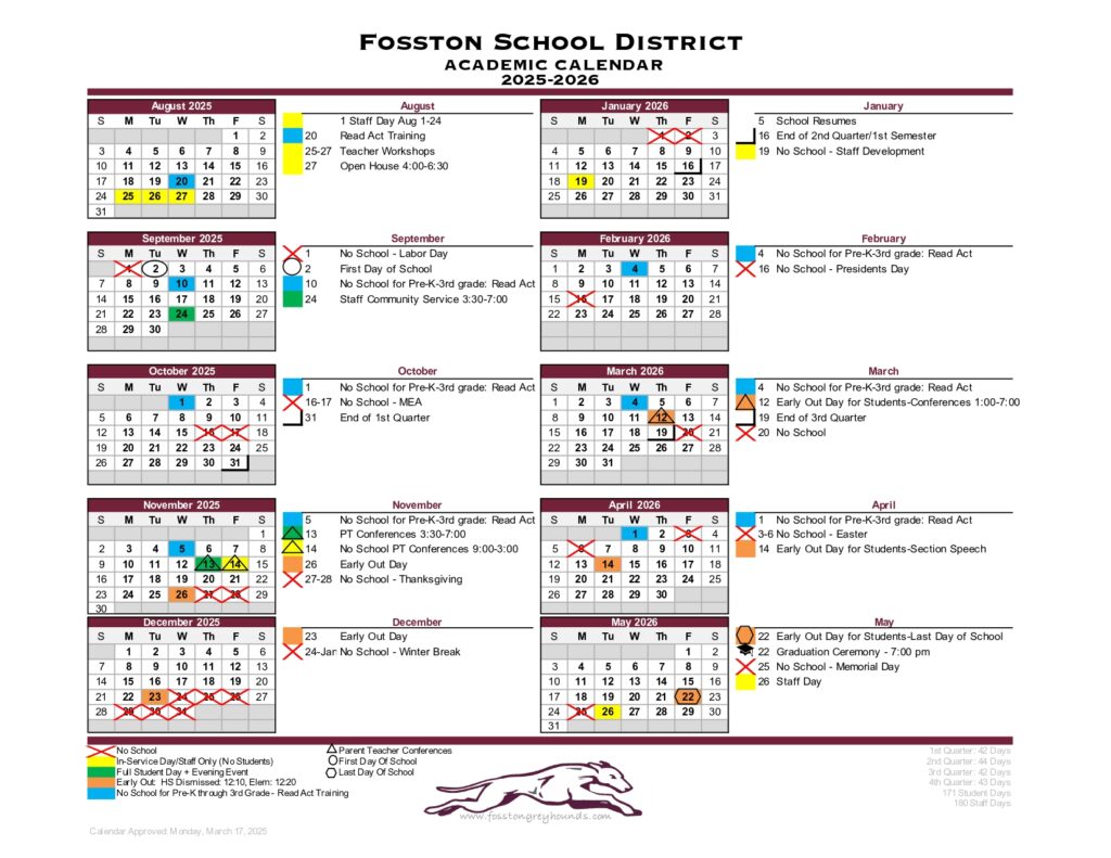 Fosston Public Schools calendar