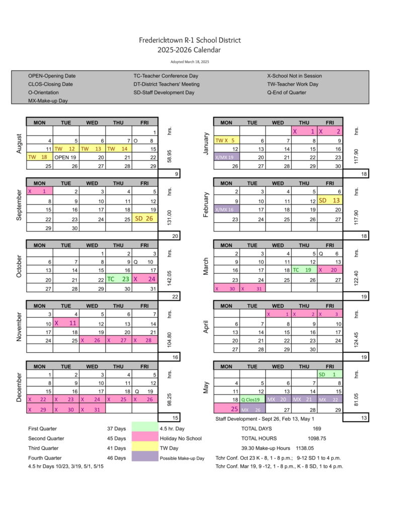 Fredericktown R-1 CALENDAR