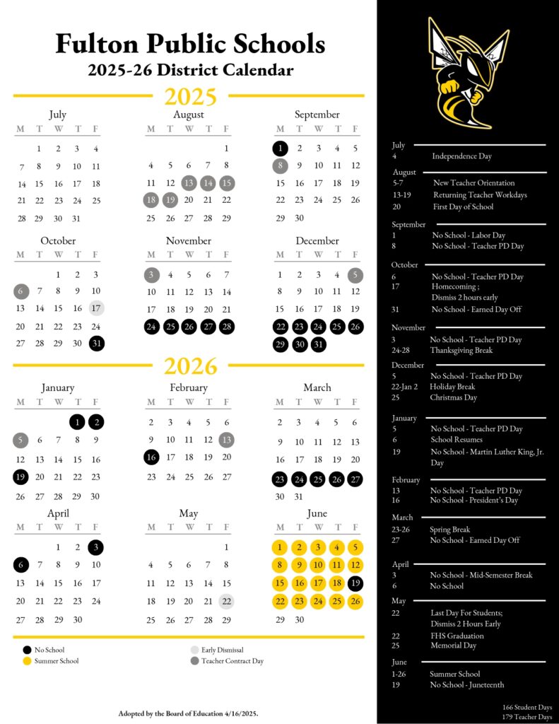 Fulton Public Schools 25-26 calendar