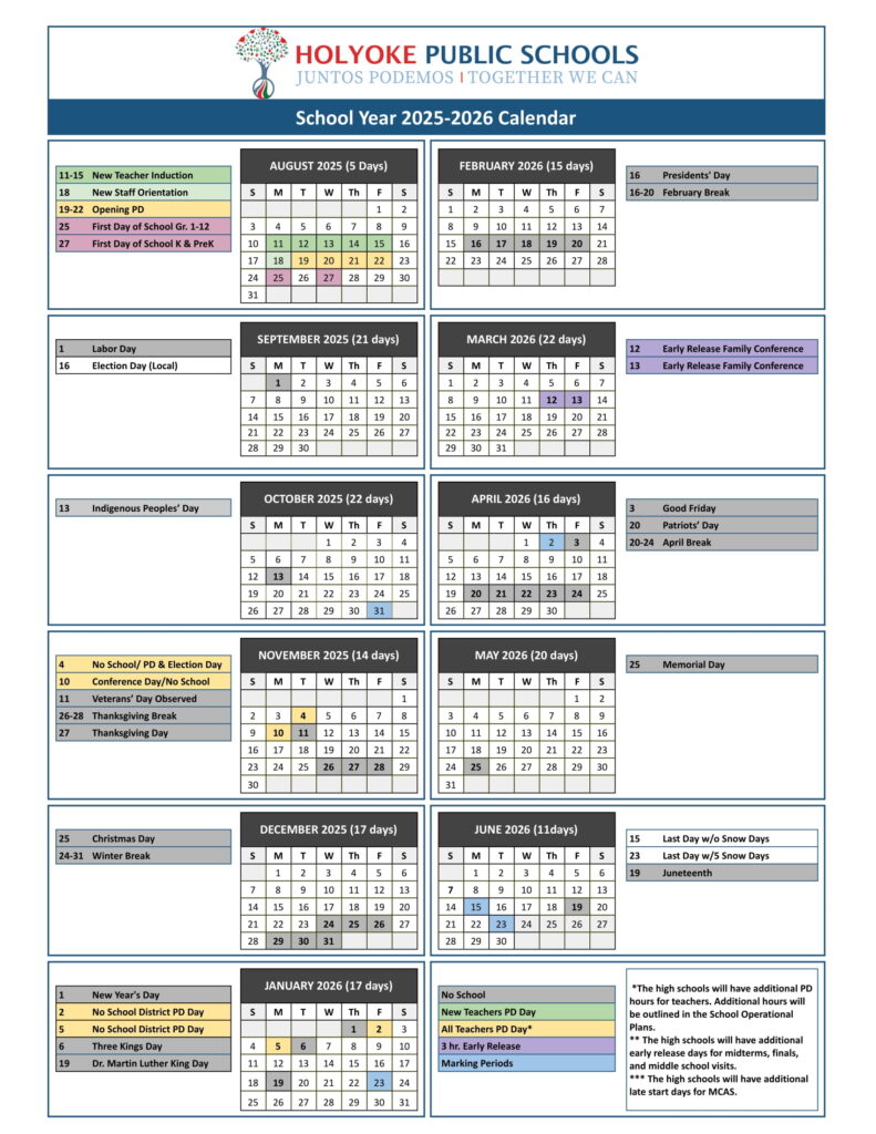 holyoke public schools calendar
